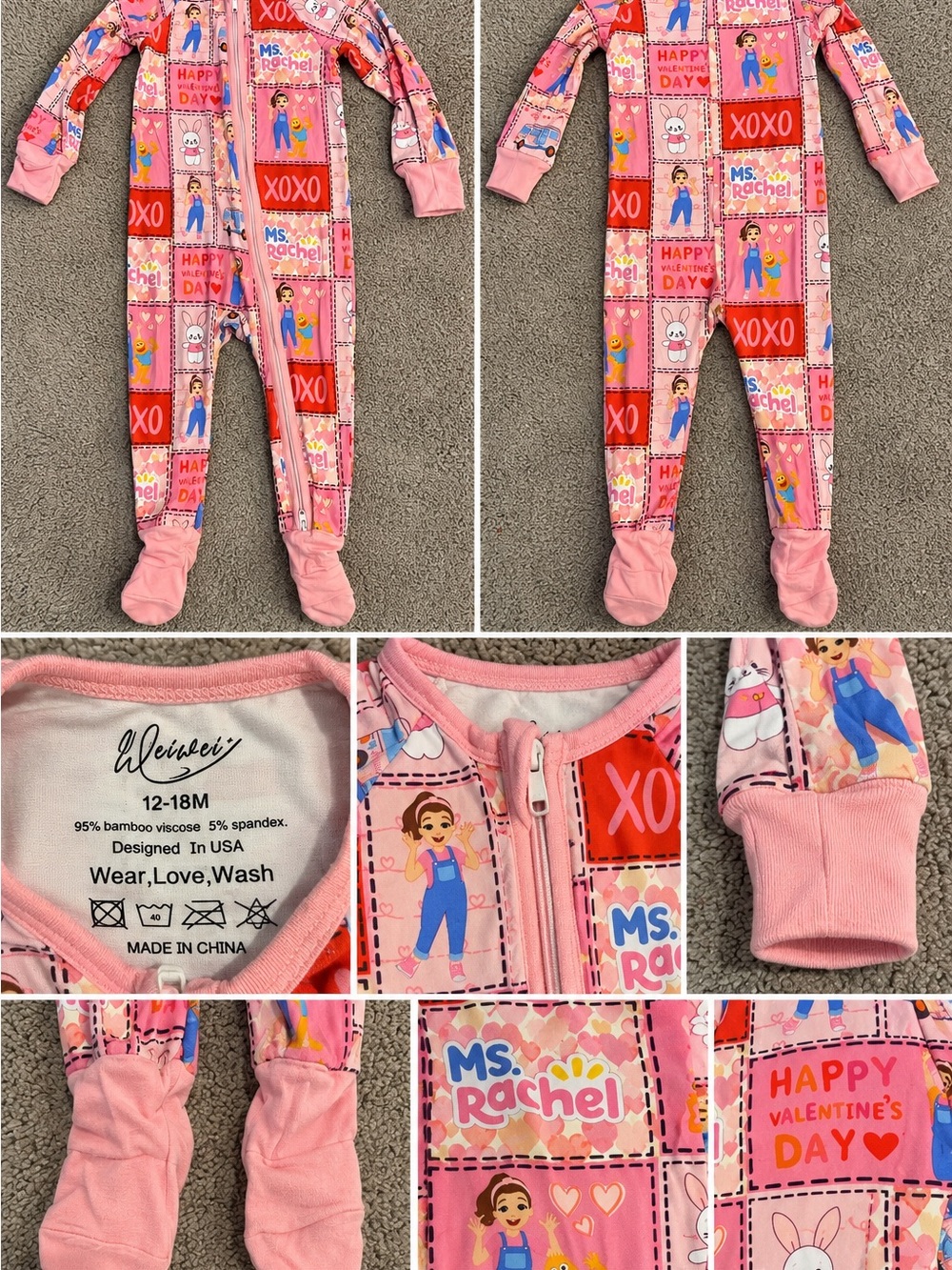Ms. Rachel Valentine’s Bamboo Zippy Pajamas 12–18M